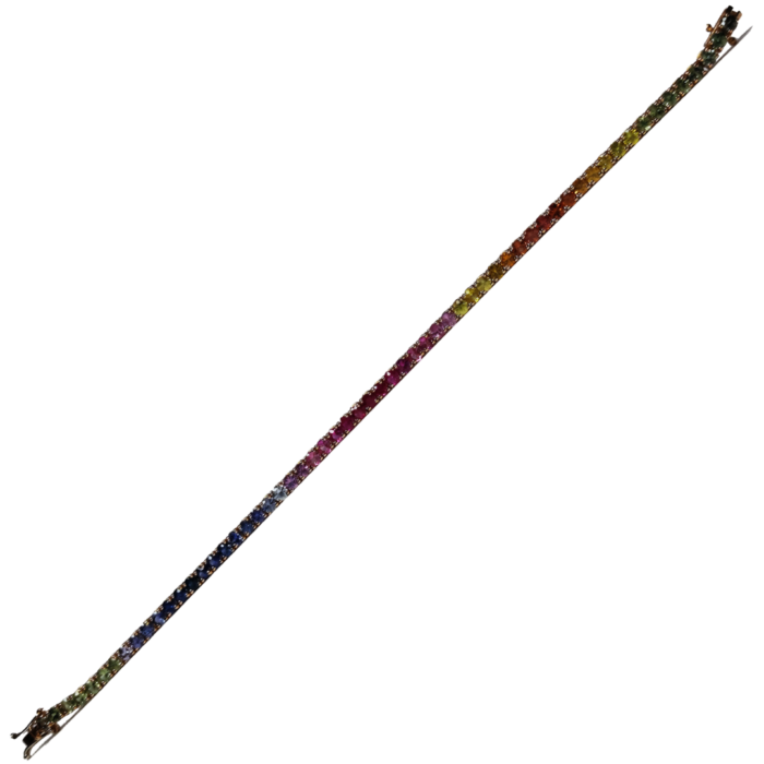 Bracciale Tennis Rainbow Oro Rosa 18 kt Zaffiri Naturali 4,40 ct - immagine 4
