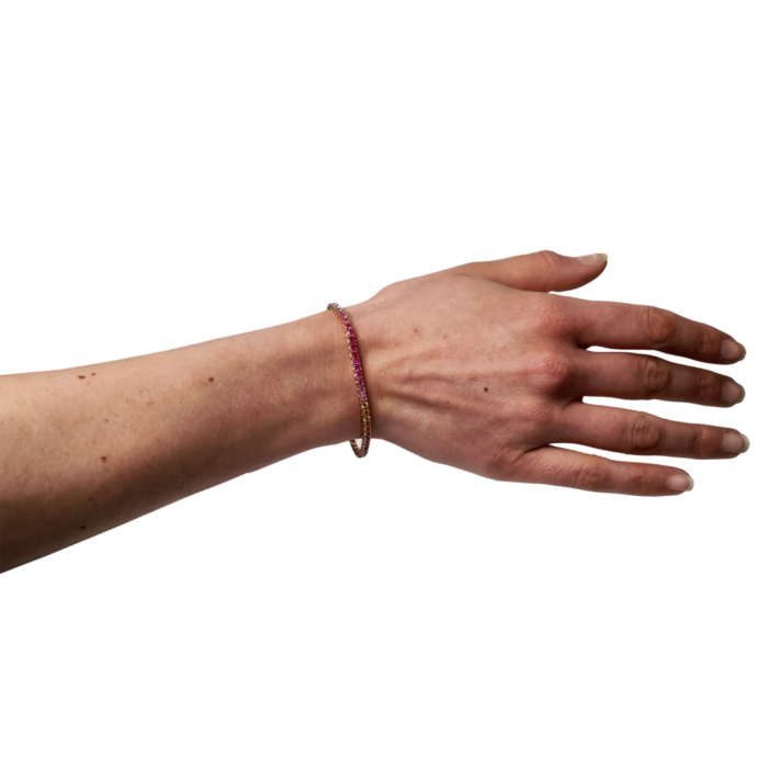 Bracciale Tennis Rainbow Oro Rosa 18 kt Zaffiri Naturali 4,40 ct - immagine 3