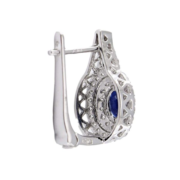 Orecchini Zaffiro Blu Ovale Oro Bianco E Diamanti Naturali Forma Goccia - immagine 2