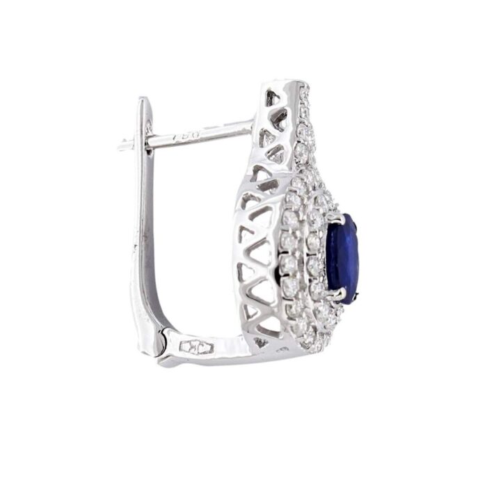 Orecchini Zaffiro Blu Ovale Oro Bianco E Diamanti Naturali Forma Goccia - immagine 3