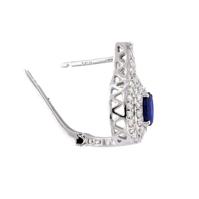 Orecchini Zaffiro Blu Ovale Oro Bianco E Diamanti Naturali Forma Goccia - immagine 4