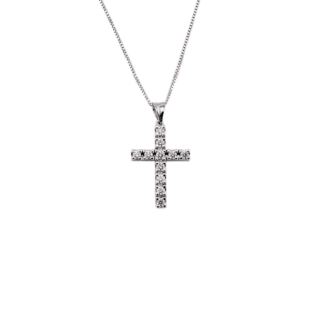 HZMAN Collana Donna Con Ciondolo Croce In Zirconia Cubica - Placcata Oro 18K, Dainty Retrò, Regalo Con Confezione