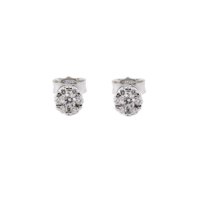 Orecchini Donna Punti Luce CZ, Rotondi E Quadrati, Bianchi, Ipoallergenici Con Base In Argento 925, Confezione Regalo