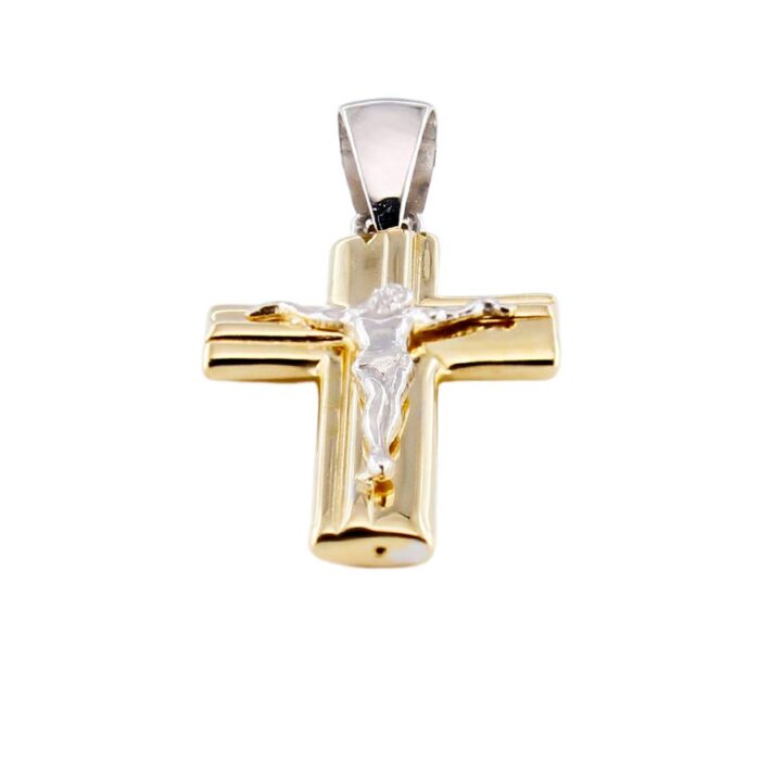 Pendente Croce In Oro Giallo Con Gesù in Oro Bianco - immagine 3