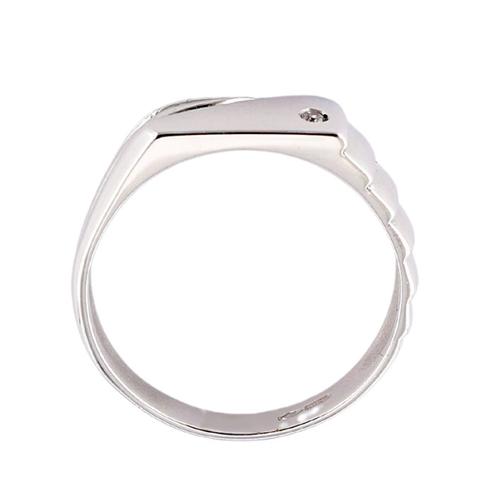 Anello Uomo Fascia Stretta Oro Bianco 18 kt e Zircone - immagine 2