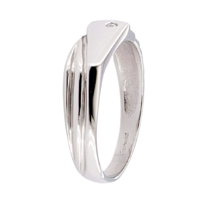Anello Uomo Fascia Stretta Oro Bianco 18 kt e Zircone - immagine 3
