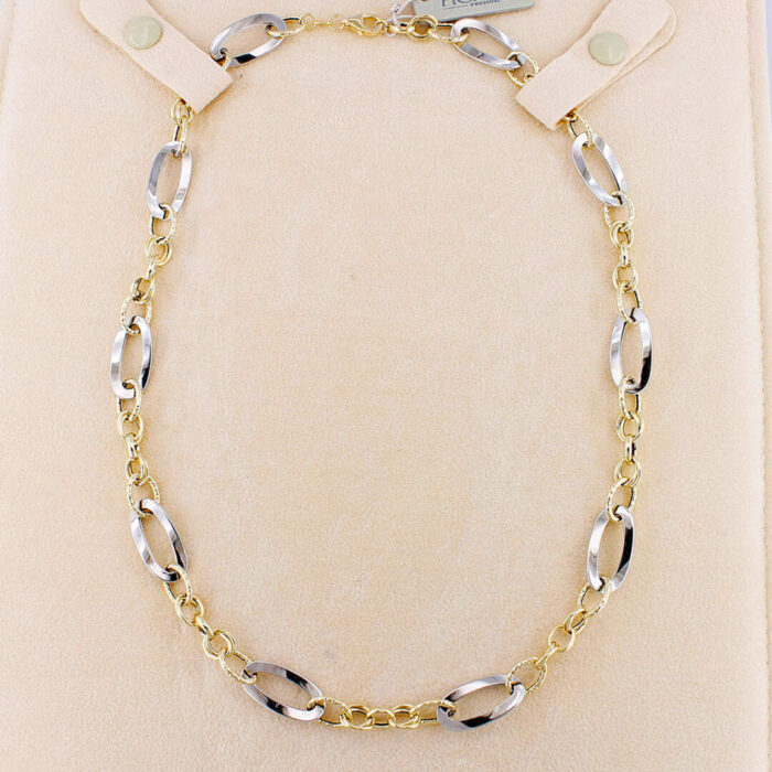 Collana Girocollo Donna Catena Bicolore Oro 18 kt Giallo e Bianco - immagine 3