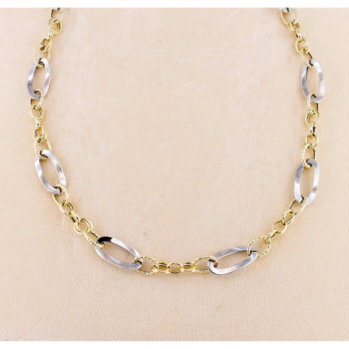 Collana Girocollo Donna Catena Bicolore Oro 18 kt Giallo e Bianco - immagine 2