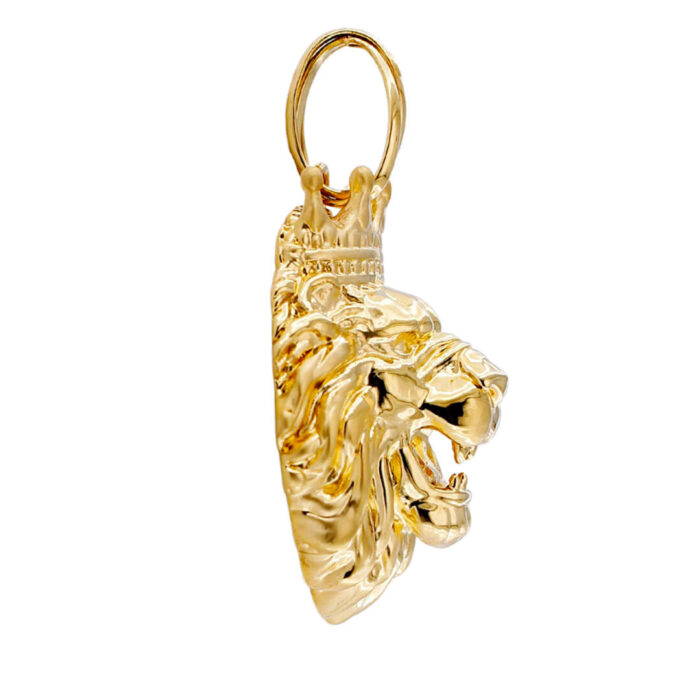 Ciondolo Pendente Collana Testa di Leone con Corona In Oro Giallo 18 kt - immagine 3