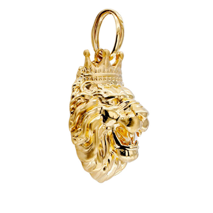 Ciondolo Pendente Collana Testa di Leone con Corona In Oro Giallo 18 kt - immagine 2
