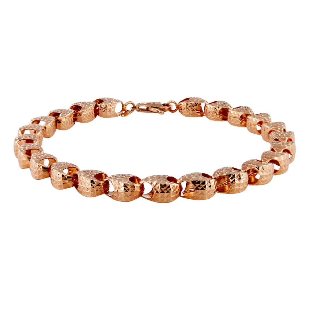 Bracciale Donna Elli In Argento 925 Placcato Oro Rosa, Con Cuori Intrecciati, Lunghezza 18 Cm