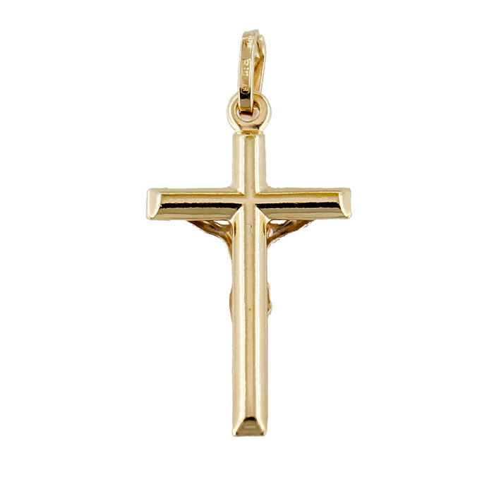 Pendente Forma Croce Classica Oro Giallo 18 kt Gesù in Oro Bianco - immagine 3