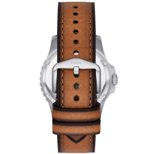 Fossil Monty FS5644 – Orologio Uomo Cronografo Al Quarzo, Cinturino In Pelle Marrone, Quadrante Blu Sunray 44mm