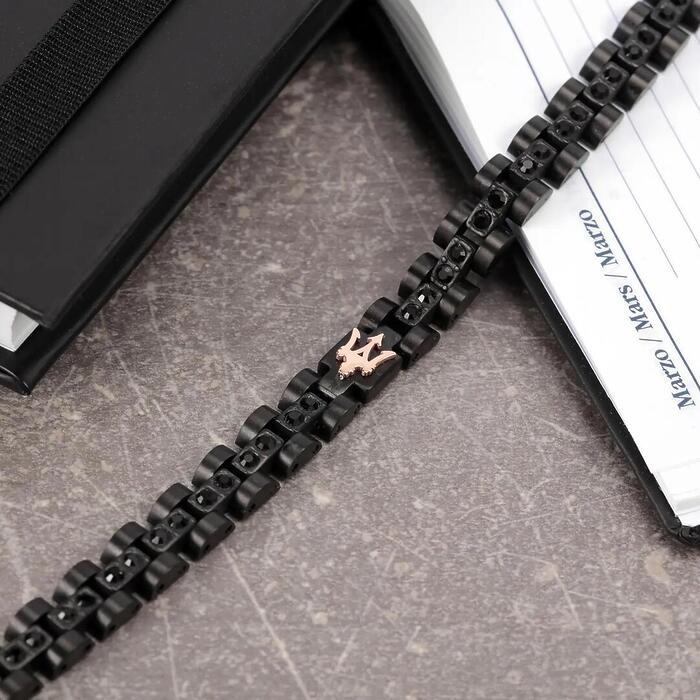 Bracciale Uomo Maserati Acciaio Zirconi Total Black Logo Oro Rosa JM420ATJ01 - immagine 3