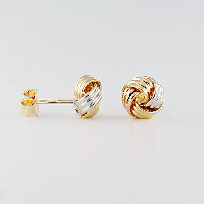 Orecchini Donna Nodo Oro Giallo Bianco e Rosa 18 kt - immagine 2