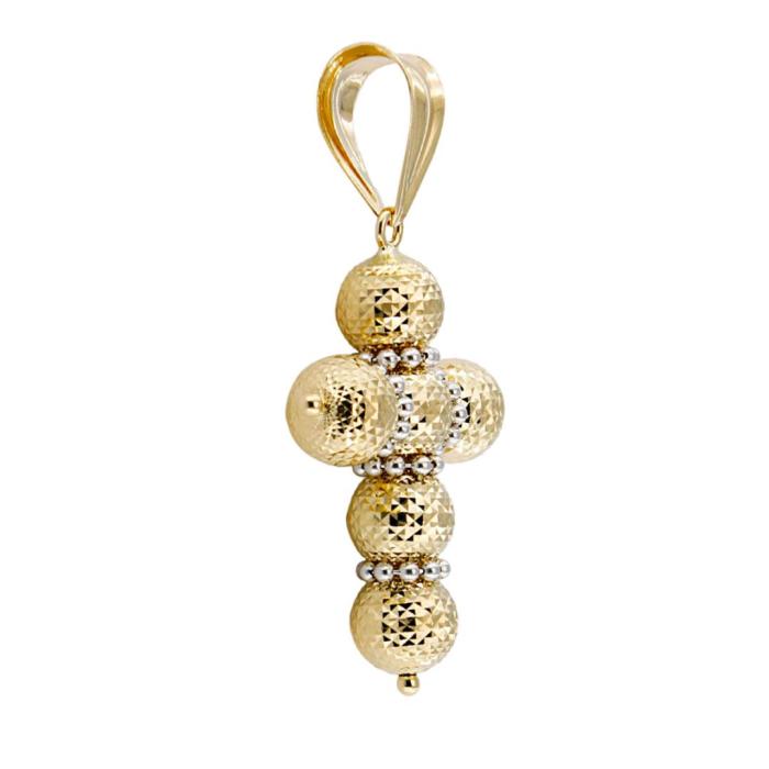 Pendente Croce Sfere Diamantate 10 mm In Oro Giallo E Bianco 18 kt - immagine 3