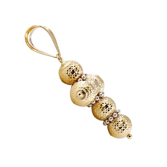 Pendente Croce Sfere Diamantate 10 mm In Oro Giallo E Bianco 18 kt - immagine 2