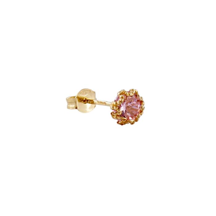 Orecchini Punto Luce Oro Giallo 18 kt Zirconi Rosa 5 mm - immagine 2