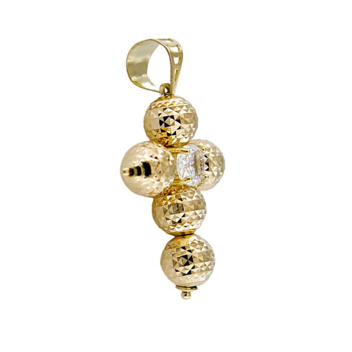 Ciondolo Collana Croce Sfere 6 mm In Oro Giallo 18 kt Diamantate Laser - immagine 2