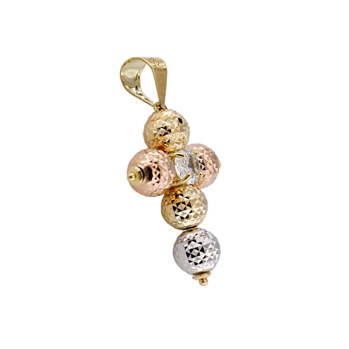 Ciondolo Collana Croce Sfere 6 mm In Oro Giallo, Rosa e Bianco 18 kt Diamantate - immagine 2