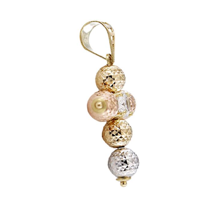 Ciondolo Collana Croce Sfere 6 mm In Oro Giallo, Rosa e Bianco 18 kt Diamantate - immagine 3