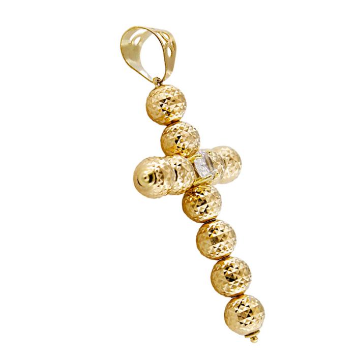 Pendente Croce Sfere 6 mm In Oro Giallo 18 kt Diamantate - immagine 2