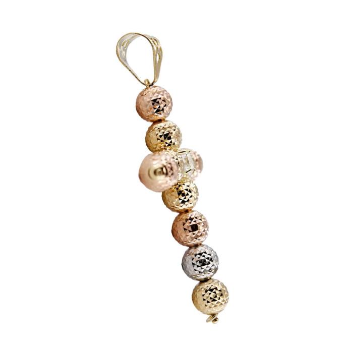 Pendente Croce Sfere 6 mm In Oro Giallo Rosa e Bianco 18 kt Diamantate - immagine 3