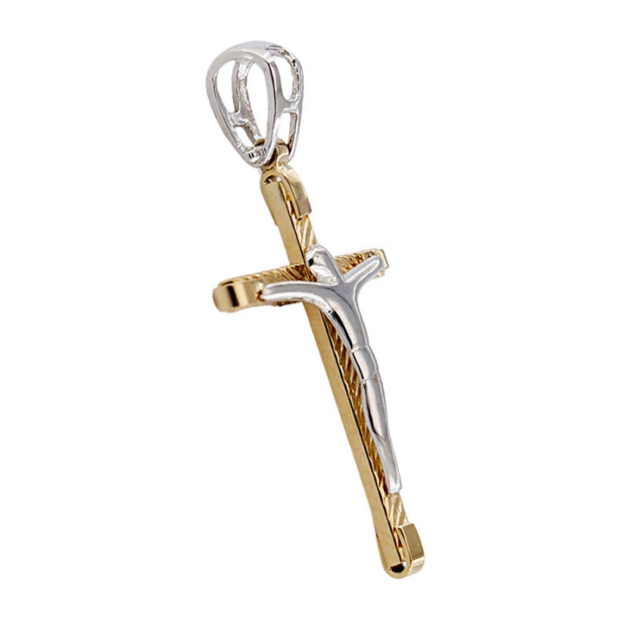 Ciondolo Croce Oro Giallo 18 kt Laser con Gesù in Oro Bianco 18 kt - immagine 2