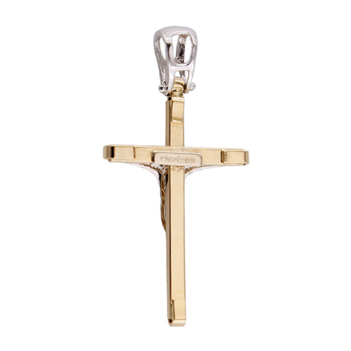 Ciondolo Croce Oro Giallo 18 kt Laser con Gesù in Oro Bianco 18 kt - immagine 3