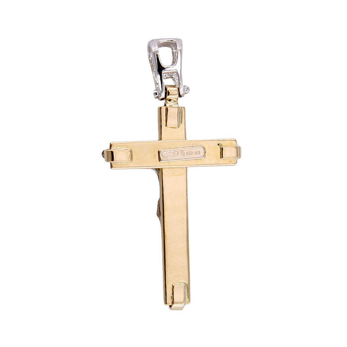 Ciondolo Croce Oro Giallo 18 kt con Gesù in Oro Bianco 18 kt Finiture Laser - immagine 3