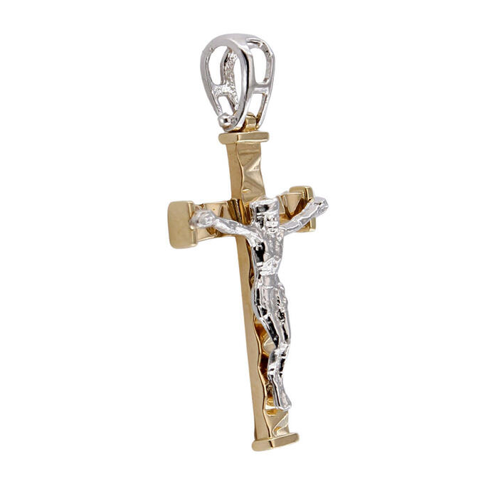 Ciondolo Croce Oro Giallo 18 kt con Gesù in Oro Bianco 18 kt Finiture Laser - immagine 2