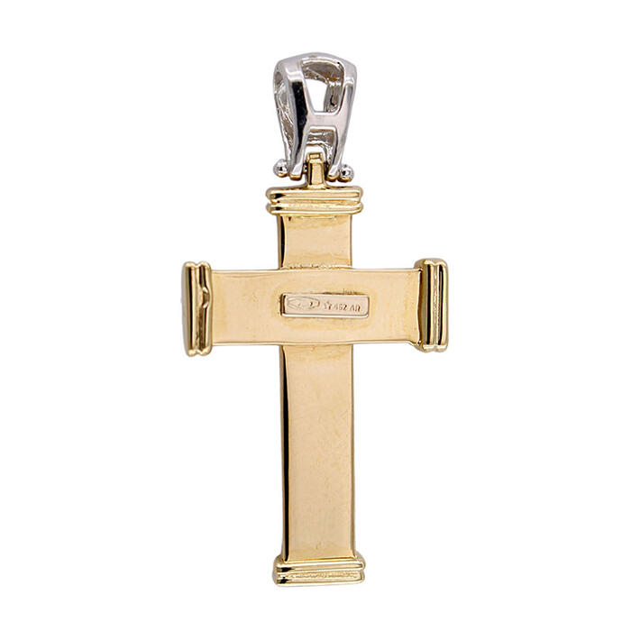 Ciondolo Croce Oro Giallo 18 kt con Gesù in Oro Bianco 18 kt Finiture Laser - immagine 3