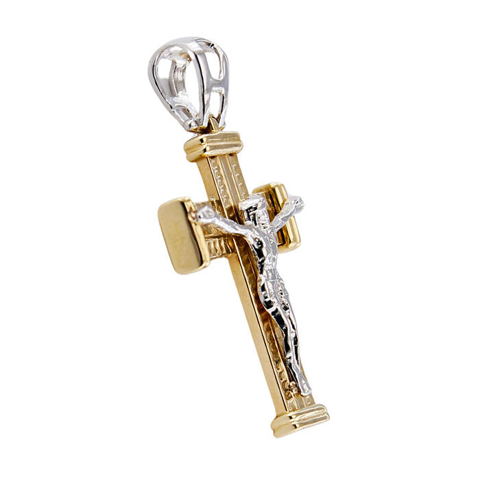 Ciondolo Croce Oro Giallo 18 kt con Gesù in Oro Bianco 18 kt Finiture Laser - immagine 2