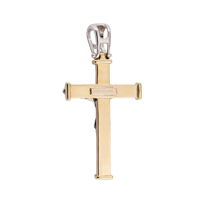 Ciondolo Croce Oro Giallo 18 kt con Gesù in Oro Bianco 18 kt Finiture Laser - immagine 3