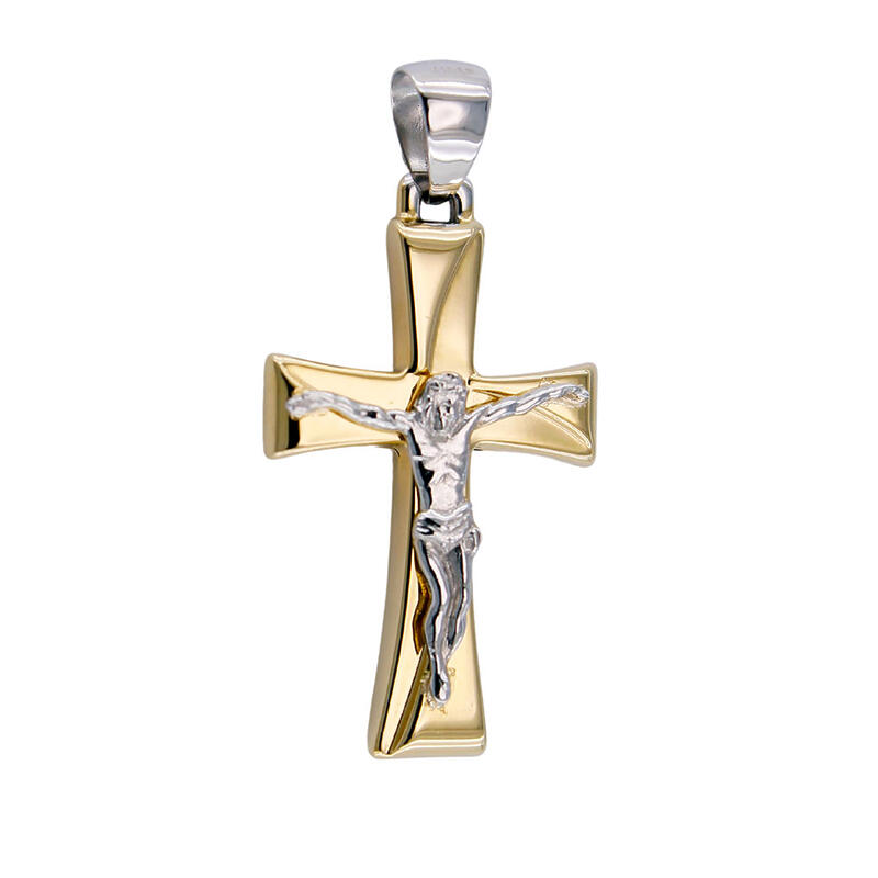 CLEVER Set Gioiello Croce Per Bambina: Ciondolo Gesù 17mm E Catena Vienna Gold 38cm, Argento 925, Regalo Battesimo