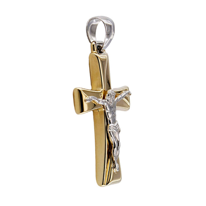 Croce per collana In Oro Giallo 18 kt lucido con Gesù Oro Bianco - immagine 3