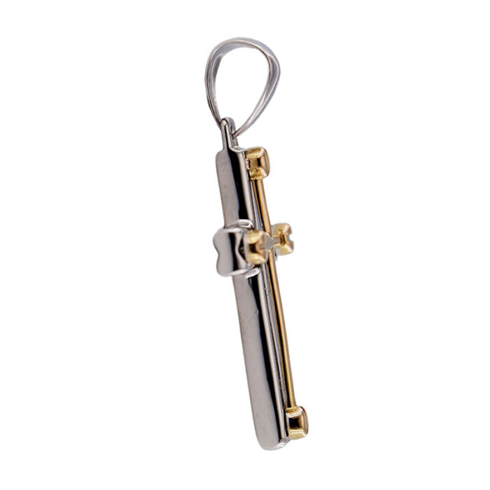 Pendente Collana Croce Moderna in Oro Bianco e Giallo 18 kt - immagine 3