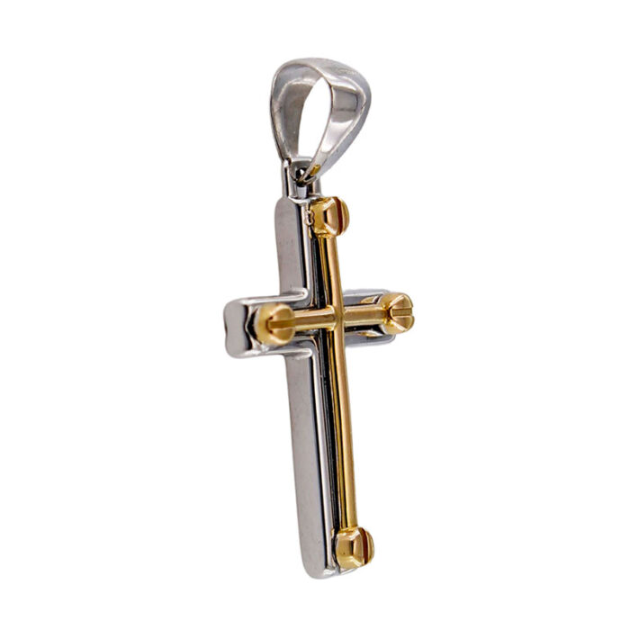 Pendente Collana Croce Moderna in Oro Bianco e Giallo 18 kt - immagine 2
