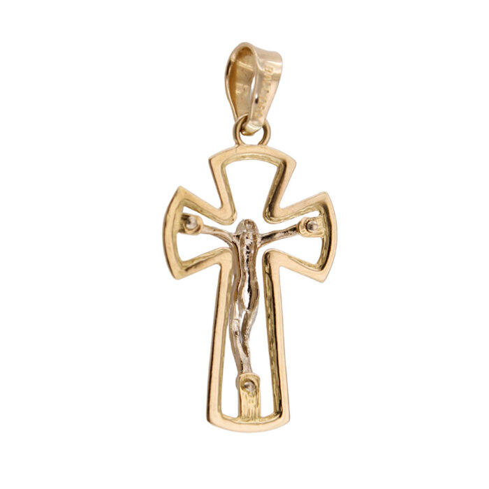 Pendente Collana Croce Traforata con Gesù in Oro Giallo 18 kt - immagine 3