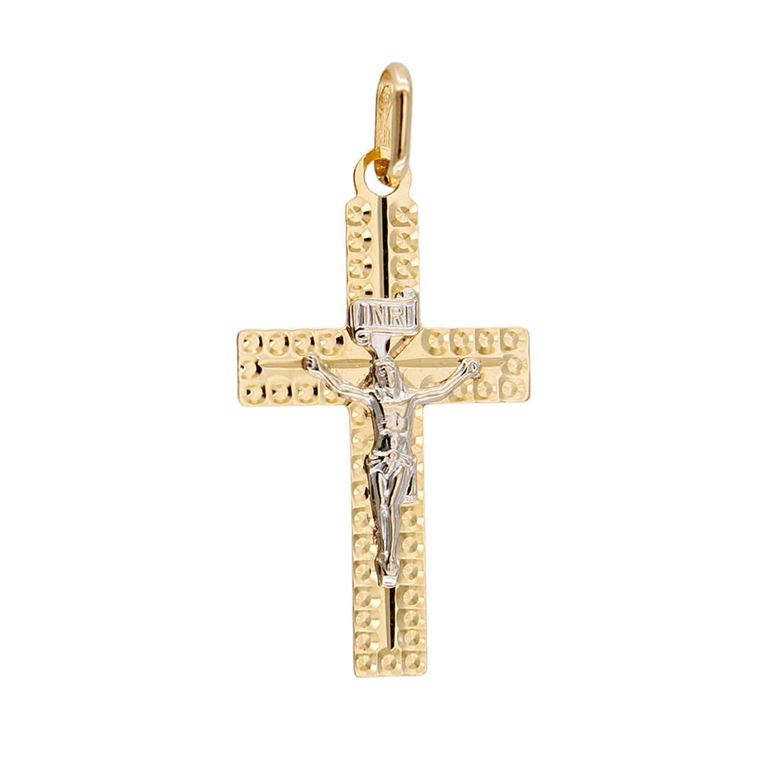 Collana Croce Pendente Con Catena 45 Cm E Zirconi - Placcato Oro Giallo - Rizilia - Gioiello Moderno