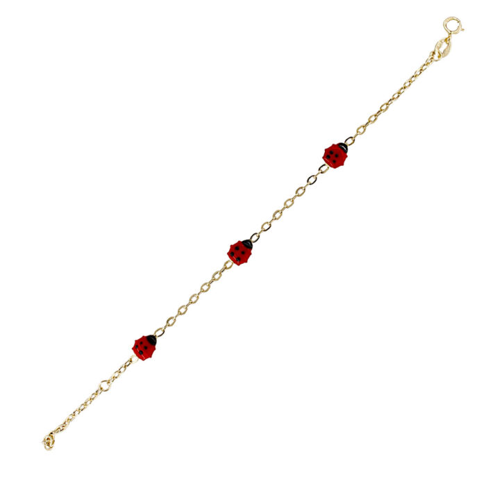 Bracciale Bimba Battesimo Oro Giallo 18 kt con Coccinelle Smaltate - immagine 4