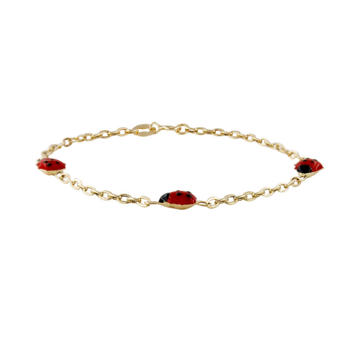 Bracciale Bimba Battesimo Oro Giallo 18 kt con Coccinelle Smaltate - immagine 5