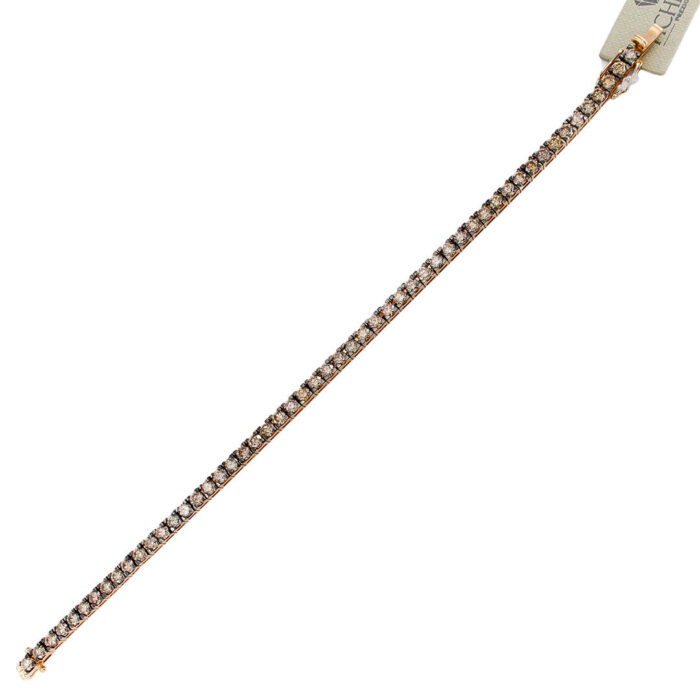 Bracciale Tennis Donna in Oro Rosa 18 kt Diamanti Brown da 7,21 ct Rodio Nero - immagine 4
