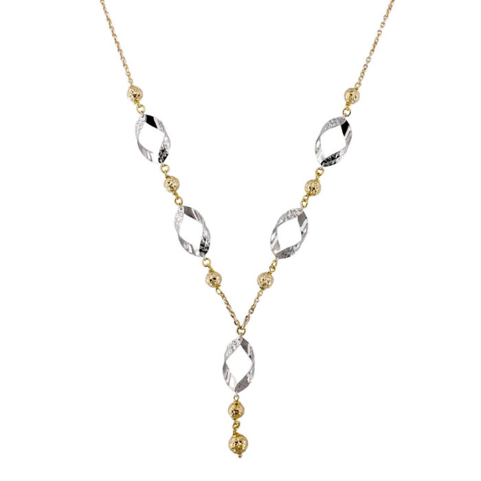 Collana Collier in Oro Giallo e Bianco 18 kt Sfere ed Elementi Diamantati a laser - immagine 2
