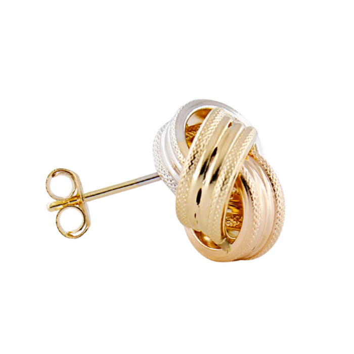 Orecchini Donna Nodo Oro Giallo Bianco e Rosa 18 kt Laser 14 mm - immagine 2