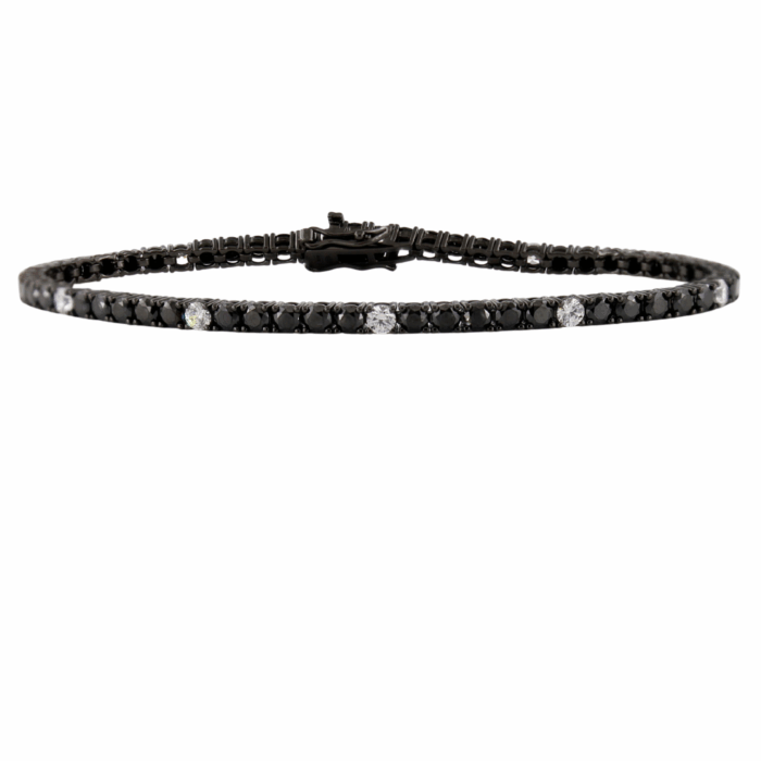 Bracciale Tennis Argento 925 Rodio nero con Zirconi Neri e Bianchi - immagine 2