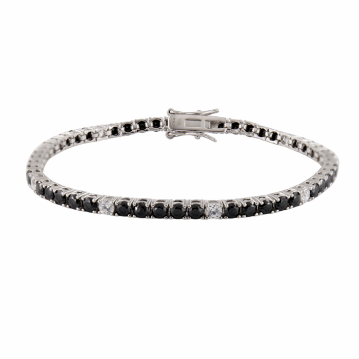 Bracciale Tennis Argento 925 con Zirconi Neri e Bianchi 3 mm - Unisex - immagine 2
