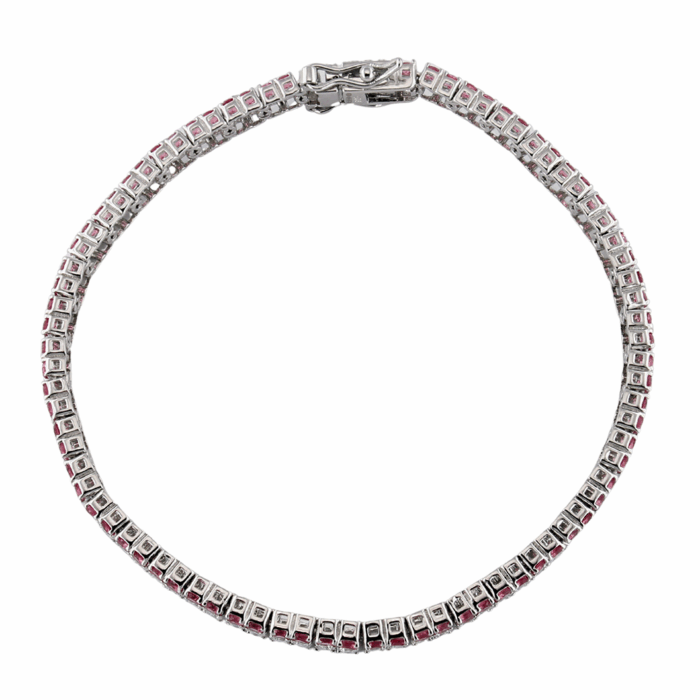 Bracciale Tennis Donna Doppio filo in Argento 925 con Zirconi Bianchi e Rosa - immagine 2