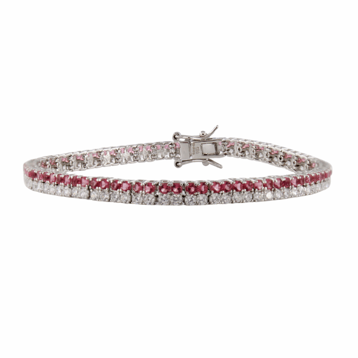 Bracciale Tennis Donna Doppio filo in Argento 925 con Zirconi Bianchi e Rosa - immagine 4