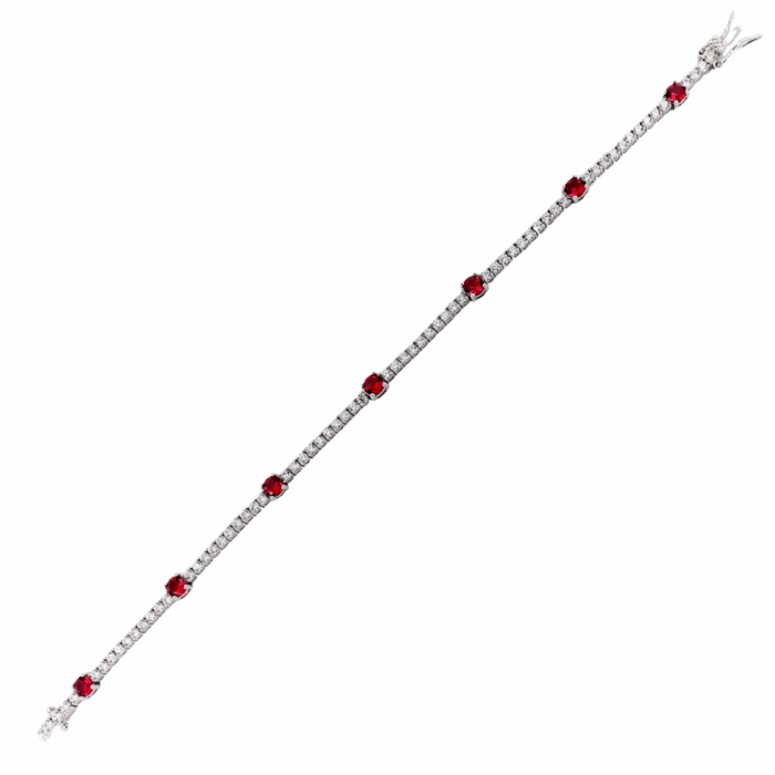 Bracciale Tennis Donna in Argento 925 con Zirconi Bianchi e Rosso Rubino - immagine 4